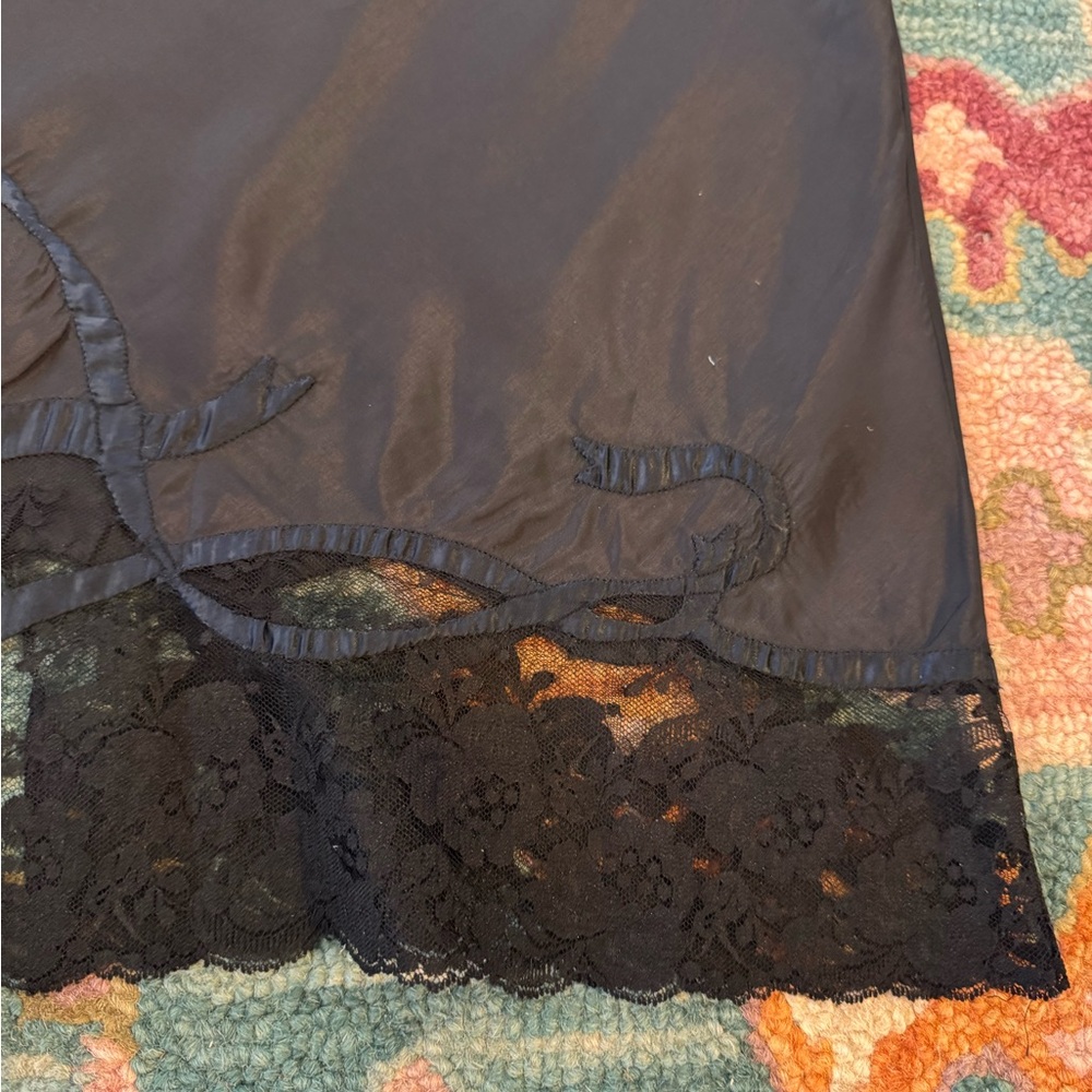 Vtg 60s Odette Barsa Black Half Slip Skirt Lace Trim M/L Embroidered Portugal - Picture 3 of 7